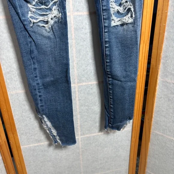 American Eagle Outfitters Womens High Waisted Skinny Jeans Blue Distressed Sz 2 - Picture 4 of 10